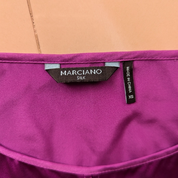 Marciano Silk Blouse Sheer Long SleevePurple Silk Blouse Marciano Long Sleeve - Picture 12 of 16